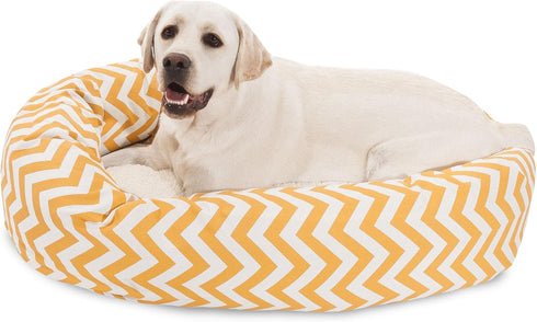 40 Inch Yellow Chevron Sherpa Bagel Dog Bed