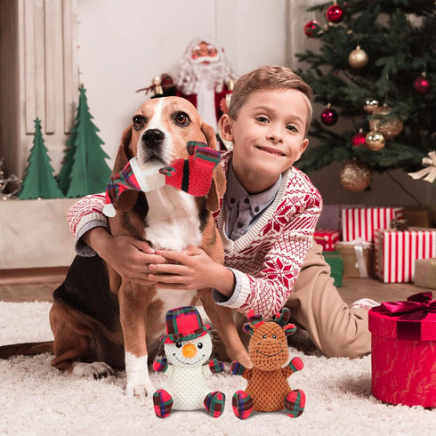 Rypet 3 Pack Dog Christmas Toys, Interactive Durable Stuffed Plush Toys for Medium Small Dogs