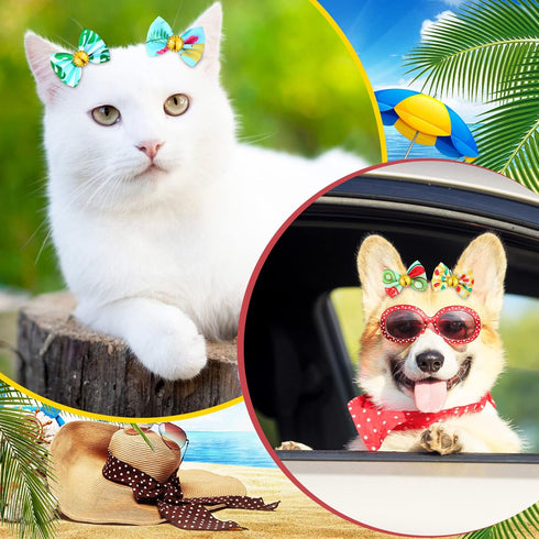 100 Pack Summer Spring Dog Hair Bows - Cute Puppy Bows with Rubber Bands for Small Girl Dogs