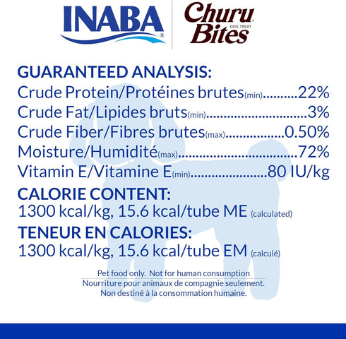 0.42 48 (8 Pack), INABA Churu Bites for Dogs, Grain-Free, Soft/Chewy Baked Chicken Wrapped Churu Filled Dog Treats