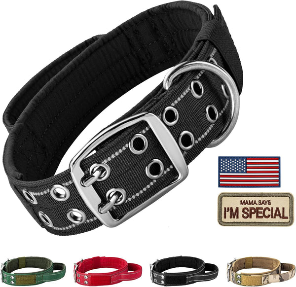 Tactical Dog Collar for Medium and Large Dogs, Adjustable Military Collar with Soft Padded Handle, Heavy Duty Double