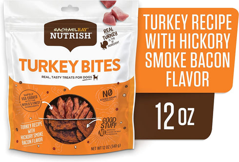 Rachael Ray Nutrish Turkey Bites: Real Meat Grain Free Dog Treats, Turkey Recipe with Hickory Smoked Bacon Flavor, 12
