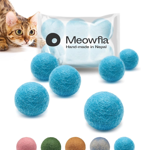 MEOWFIA Wool Ball Toys - 6-Pack Felted Wool Cat and Dog Balls, 1.5 Inch, Perfect with Cat Cave, Mini Tennis Balls