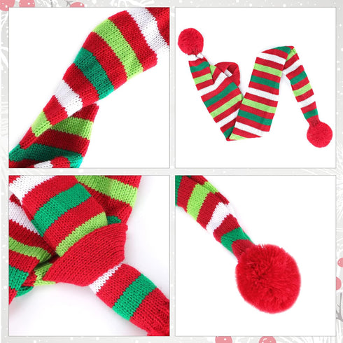 BWOGUE Dog Christmas Reindeer Elk Antlers Headband - Red-White-Green Striped Scarf Set for Dogs and Cats