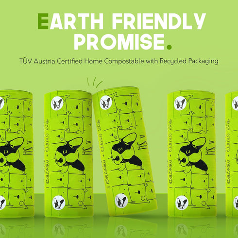 10% D6400 13432 120 (1 Certified Home Compostable Dog Poop Bags with Handles - to Charity - ASTM & EN Compliant - x