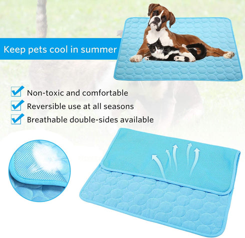 Pet Cooling Mat for Dogs, Dog Cooling Pad for Kennels, Crates, Cars, Indoor & Outdoor Ice Silk Mat (Blue, XL 40"x28")