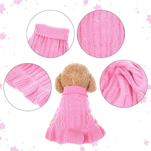 Small Dog Sweater Pet Christmas Dress for Dogs, Winter Holiday Breathable Ruffle Hem Design (Pink, Large)