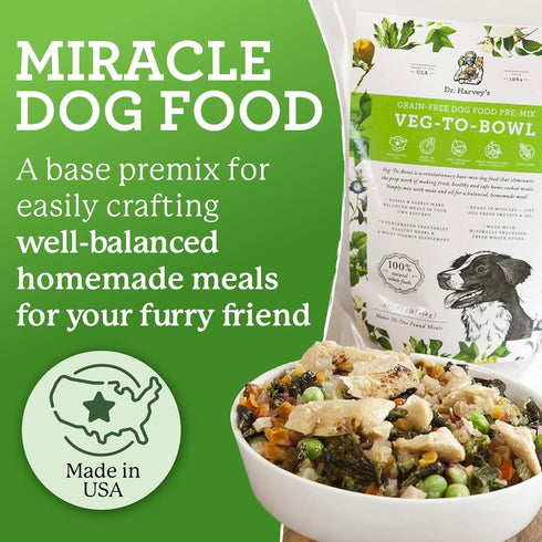 Dr. Harvey's Veg-to-Bowl Dog Food, Human Grade Dehydrated Base Mix, Grain Free Holistic Mix (3 Pound)