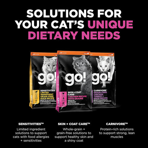 Go! Solutions Skin + Coat Care Dry Cat Food, Chicken Recipe with Grains, 8 lb, for All Life Stages