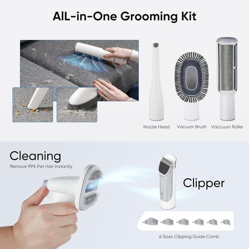 5-in-1 2.5L 3 5 Trimmer NEWBULIG Pet Grooming Vacuum Kit, Dust Cup, Suction Modes and Groomer Tools, Dog Clippers