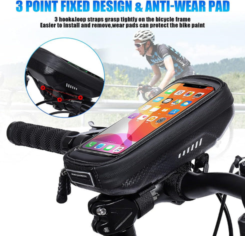 HUANLANG Waterproof Bike Phone Case with Handlebar Mount, Touch Screen Compatible, Fits Phones Below 6.7 inch