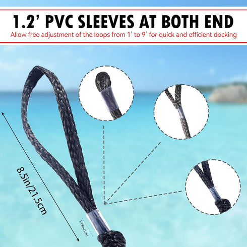 316 (2, 4 Single Hook Bungee Dock Lines Heavy-Duty Elastic Mooring Ropes for Boats, PWCs & Kayaks | Adjustable PVC