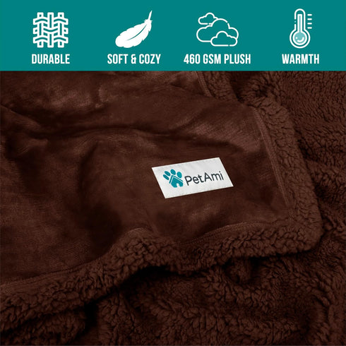 PetAmi Dog Blanket for Small Medium Dogs, Soft Sherpa Plush Reversible Washable, Mini 29x40, Solid Brown