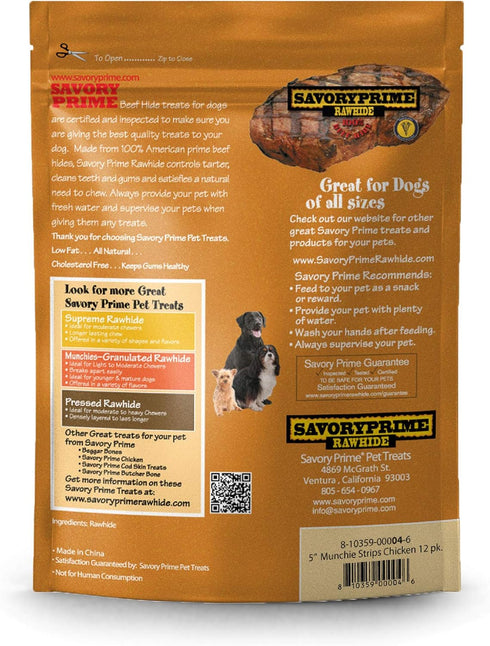 Savory Prime 12-Pack Munchie Strips, 5-Inch, Chicken