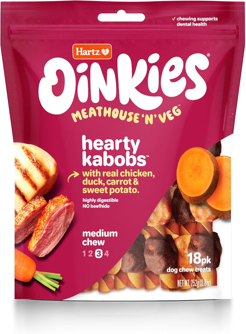 Oinkies Meathouse'n'Veg Hearty Kabobs, 18 Count, Dog Treats with Real Chicken, Duck, Carrots, Sweet Potato