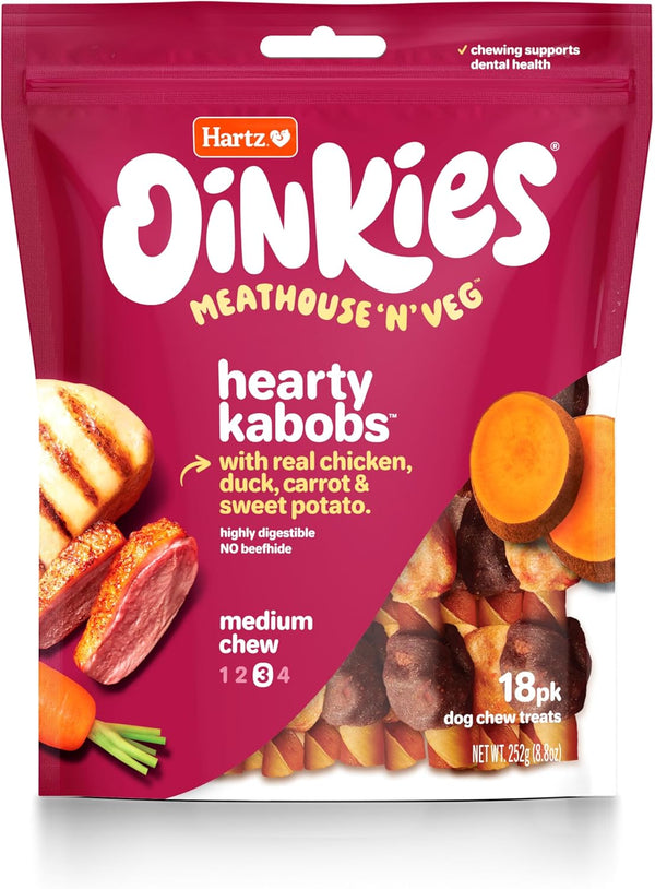 Oinkies Meathouse'n'Veg Hearty Kabobs, 18 Count, Dog Treats with Real Chicken, Duck, Carrots, Sweet Potato