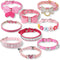 9 Pieces Pink Rhinestones Dog Collar, PU Leather Bling Crystal Collars with Bow, Bone, Heart, Flower for Pets