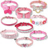 9 Pieces Pink Rhinestones Dog Collar, PU Leather Bling Crystal Collars with Bow, Bone, Heart, Flower for Pets
