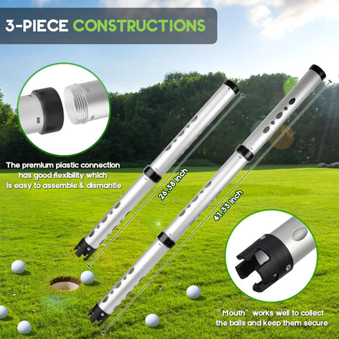 Golf Ball Retriever - Aluminum Alloy Picker Upper Tube, Shagger Grabber, Ball Collector Tool for Men Women