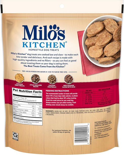 18 Oz. Milos Kitchen Chicken & Apple Sausage Slices Dog Treats, Bag