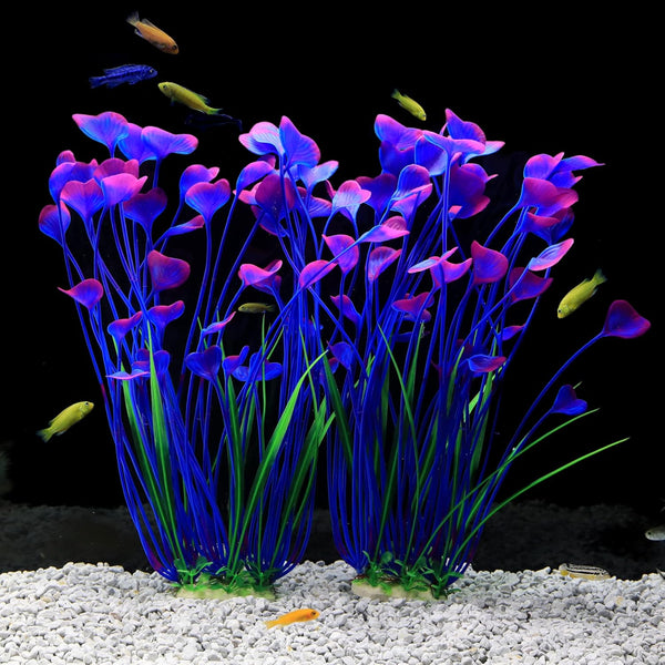 JIH Plastic Plants for Aquarium, Tall Artificial Plants for Fish Tank Decor 15.6 Inch (2 Pcs) (Purple)