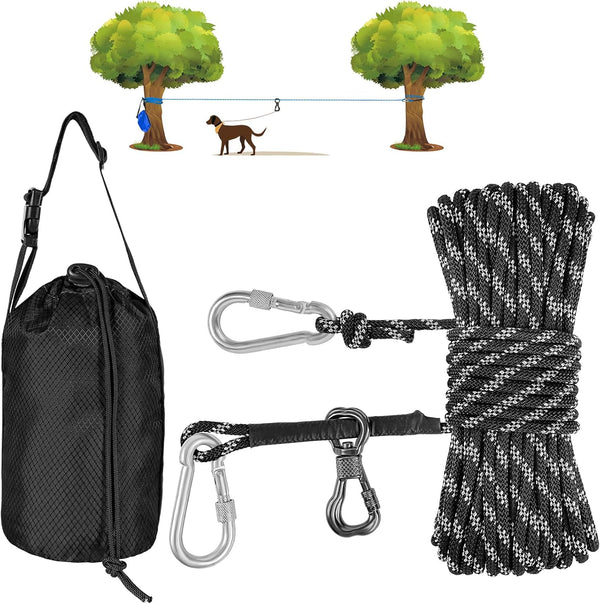 XiaZ 100ft Portable Dog Camping Leash, Overhead Trolley System for Dogs up to 200lbs, Black