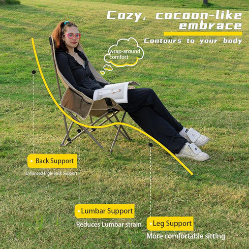 Backpacking Whitsunday Camping Chair,Compact Outdoor Chair,High Back Portable Folding Moon Chair for Heavy People,Beach