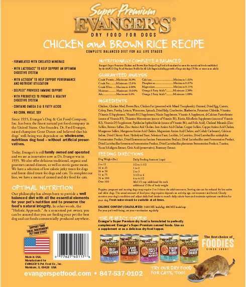 Evanger's Super Premium Chicken with Brown Rice Dry Dog Food