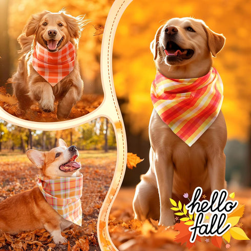Shyyween 100 Pieces Thanksgiving Fall Dog Bandanas Bulk Plaid Bandanas for Dogs Autumn Soft Triangle Kerchief Bibs