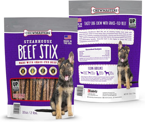 2 lb Chewmasters Beef Stix - Grass-Fed Beef Dog Treats, Soft Chewy Real Meat, Healthy Dog Treats for Training Rewards