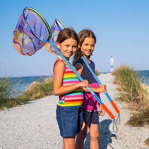 PLUSINNO Kids Fishing Net, Telescopic Lightweight Landing Net with Aluminum Pole Handle and Nylon Mesh for Outdoor