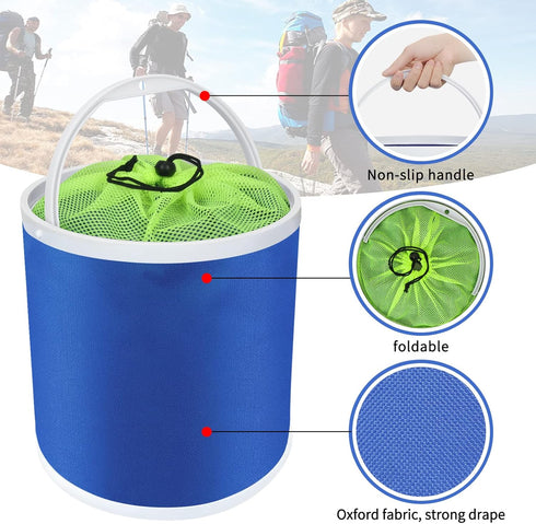 Homelove Collapsible Camping Fishing Bucket - 11L Durable Pop Up Water Bucket with Net and Rope for Outdoor Activities