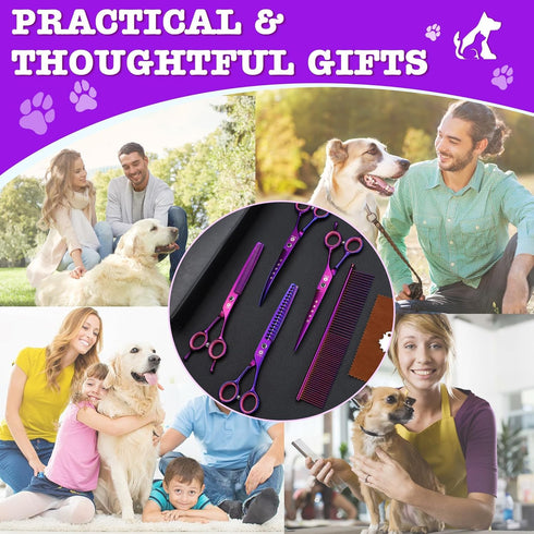 7" 6 1 Set Dream Reach Dog Grooming Scissors - Professional in Pet Scissors Sharp and Durable Shears Thinning, Chunker