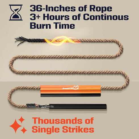 Prepared4X Fire Starter Survival Tool - All-in-One Flint and Steel Kit with 36" Waterproof Tinder Wick Rope