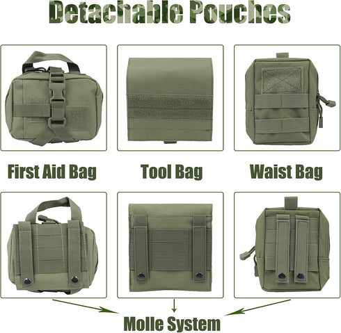 Tactical Dog Harness with Pouches - Adjustable Military Dog Vest Harness for Large Medium Dogs with Hook & Loop Panels,