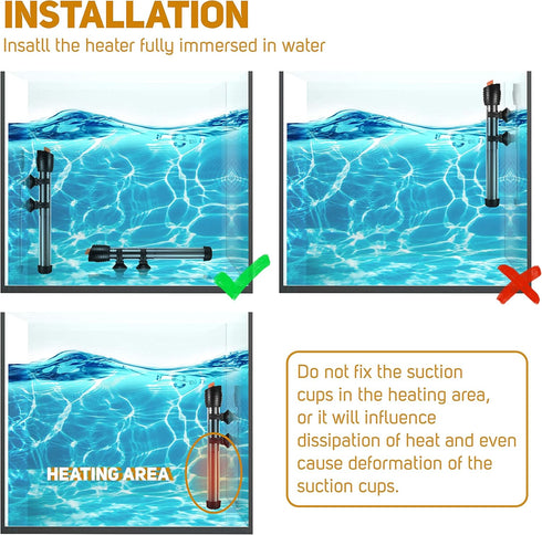 Orlushy 150W Adjustable Submersible Aquarium Heater with Suction Cups and Free Thermometer for Fish Tanks