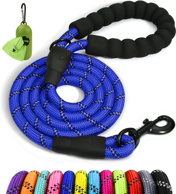 Taglory 6FT Rope Dog Leash - Comfortable Padded Handle, Highly Reflective Threads Leash for Small Dogs, Navyblue
