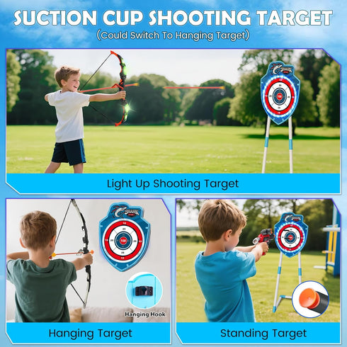 2 Pack 4 1 Set 20 5-12 VATOS Bow and Arrow Toy with LED Light - in Archery & Dart Game with Suction Cup Arrows, Shark