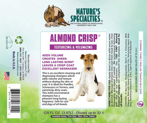 Nature's Specialties Almond Crisp Ultra Concentrated Dog Shampoo, 16 oz - Makes up to 4 Gallons, Texturizing