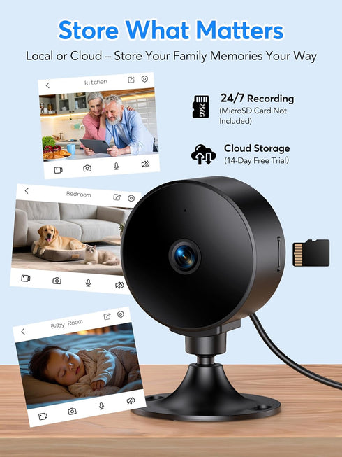 Elelink 2K 3MP, 256GB 2.4GHz Indoor Security Camera Motion & Sound Detection, Real-Time Alerts, Two-Way Audio, Works