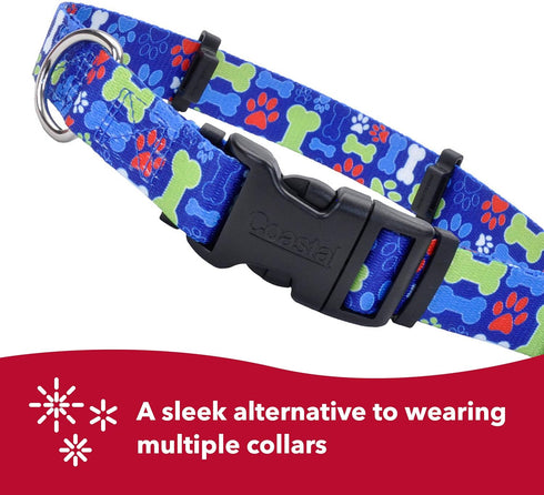 Coastal Pet SecureAway Flea Collar Protectors - Adjustable Dog & Puppy Collar Protection, Multi Bones