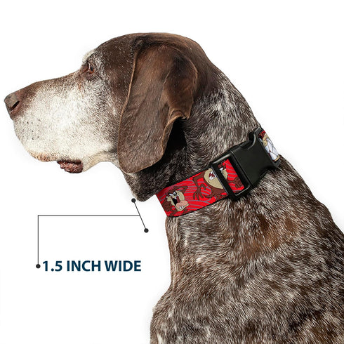 Buckle-Down Plastic Clip Collar, Tasmanian Devil Expressions Red Swirl, 1" Wide, Medium