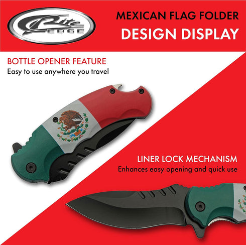 SZCO Supplies 8.5" Mexican Flag Assisted Open Folding Knife with Pocket Clip, Red, White & Green