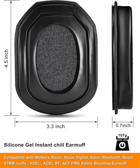defean Razor Silicone Gel Instant chill Ear Pads - Replacement Earpads Cushion Compatible with Walker's Razor Earmuffs