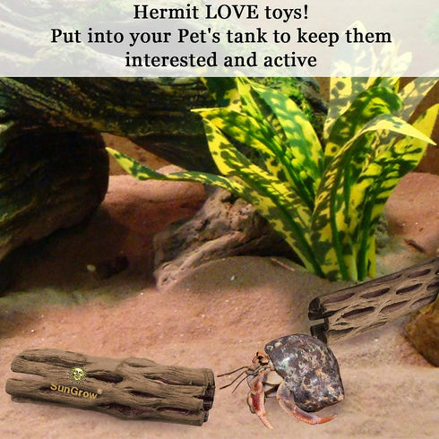 SunGrow 3 Pcs Hermit Crab Woods Climbing Logs & Chews, Long Dried Aquarium Décor Keeps Hermies Active