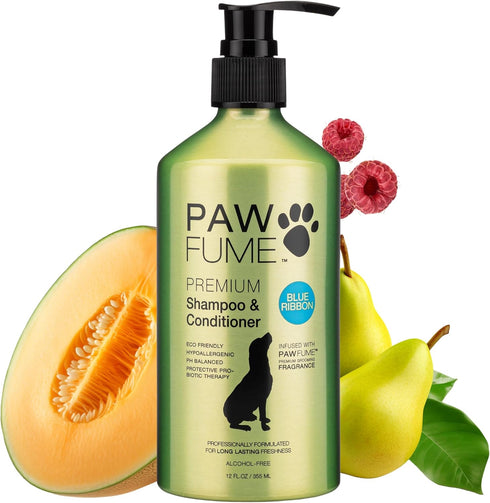 Pawfume Dog Shampoo and Conditioner, Hypoallergenic Probiotic Pet Shampoo for Smelly Dogs, Best for Puppies (Blue