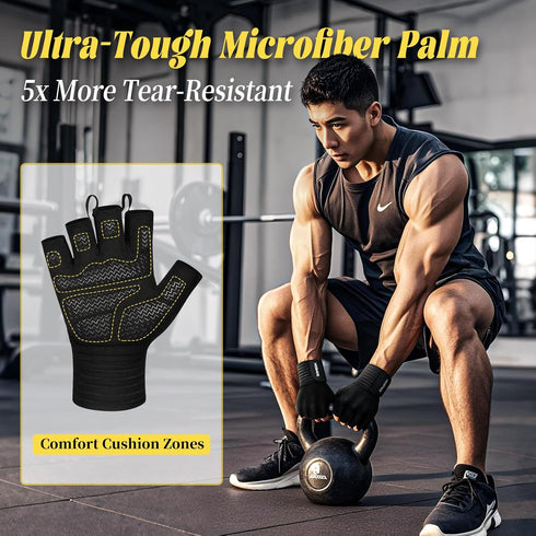 HOZMOZ 6mm Weight Lifting Gloves with Wrist Support, Gym Workout Gloves for Men Women, Full Palm Padded & Grip