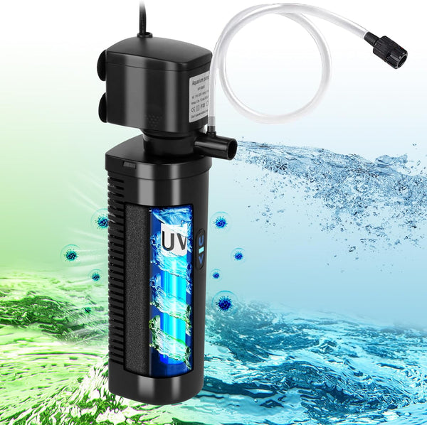 TARARIUM Aquarium Filter U-V for 20-75 Gallon, 200GPH with 5W U-V Light for Crystal Clear Water