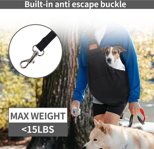 Small Pet Carrier Pouch Sling for Daily Use, Adjustable Strap, Safety Buckle for Puppy Dog and Cat Kitten, Black