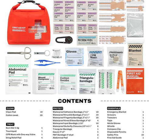 RHINO RESCUE Waterproof First Aid Kit, Lightweight Boat Dry Bag, Emergency Survival Supplies for Outdoor Activities